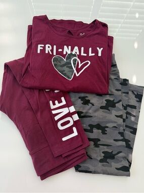Justice Burgundy Mix and Match Shirt and Pants Set with Gray Camo Hearts